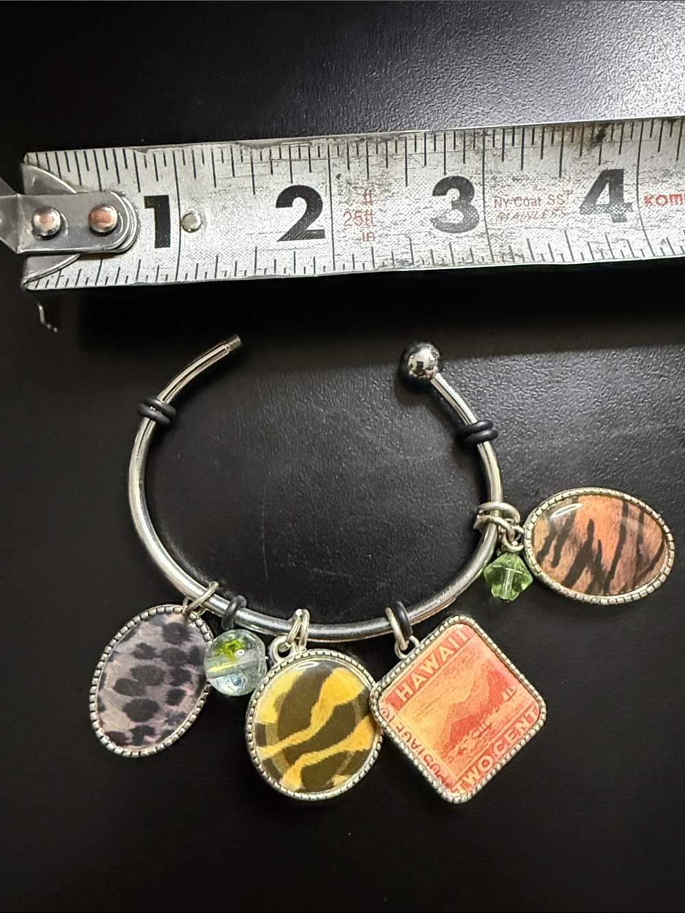 Stainless steel Charm Bangle Bracelet with Animal Print Charms